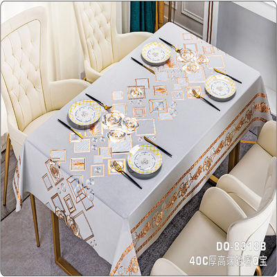 Silver Soft Touch Top Seller Customized Non Woven Printed Tablecloth Reusable PVC Wedding Tablecloth Roll